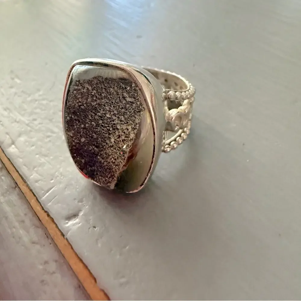 PJC Druzy Stone 925 Sterling Silver Ring Size 6
